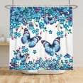 thumbnail image 3 of SUNOLIFE Blue Butterfly Shower Curtain Floral Waterproof Fabric Bathroom Curtain 60x72 in, 3 of 4