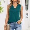 thumbnail image 4 of ZHYou No Boundrie Women's V Neck Sleeveless Tank Tops Pleated Front Wrap Loose Fit Flowy Casual Summer Pullover Blouses for Women Blue Size L, 4 of 8