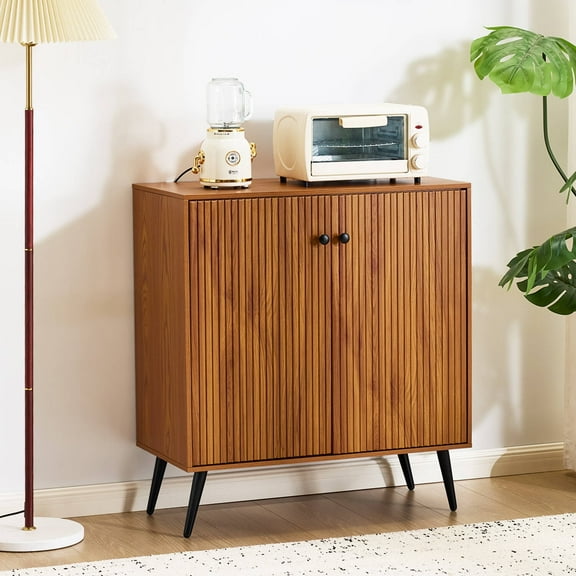 EROMMY Fluted Sideboard Buffet Cabinet, Wooden Storage Cabinet with Adjustable Shelf, Multifunctional Accent Cabinet with Adjustable Shelves for Dining Room, Living Room, Entry, Hallway, Walnut