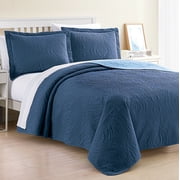 Spirit Linen Home - Full/Queen Microfiber Madison Navy/Light Blue Quilt Set