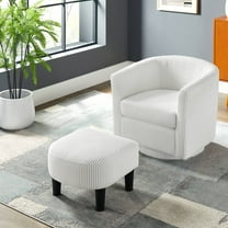 Swivel Accent Barrel Chair With Ottoman, Modern Comfy Accent Chair Bedroom Lounge Arm Chair For Living Room, White