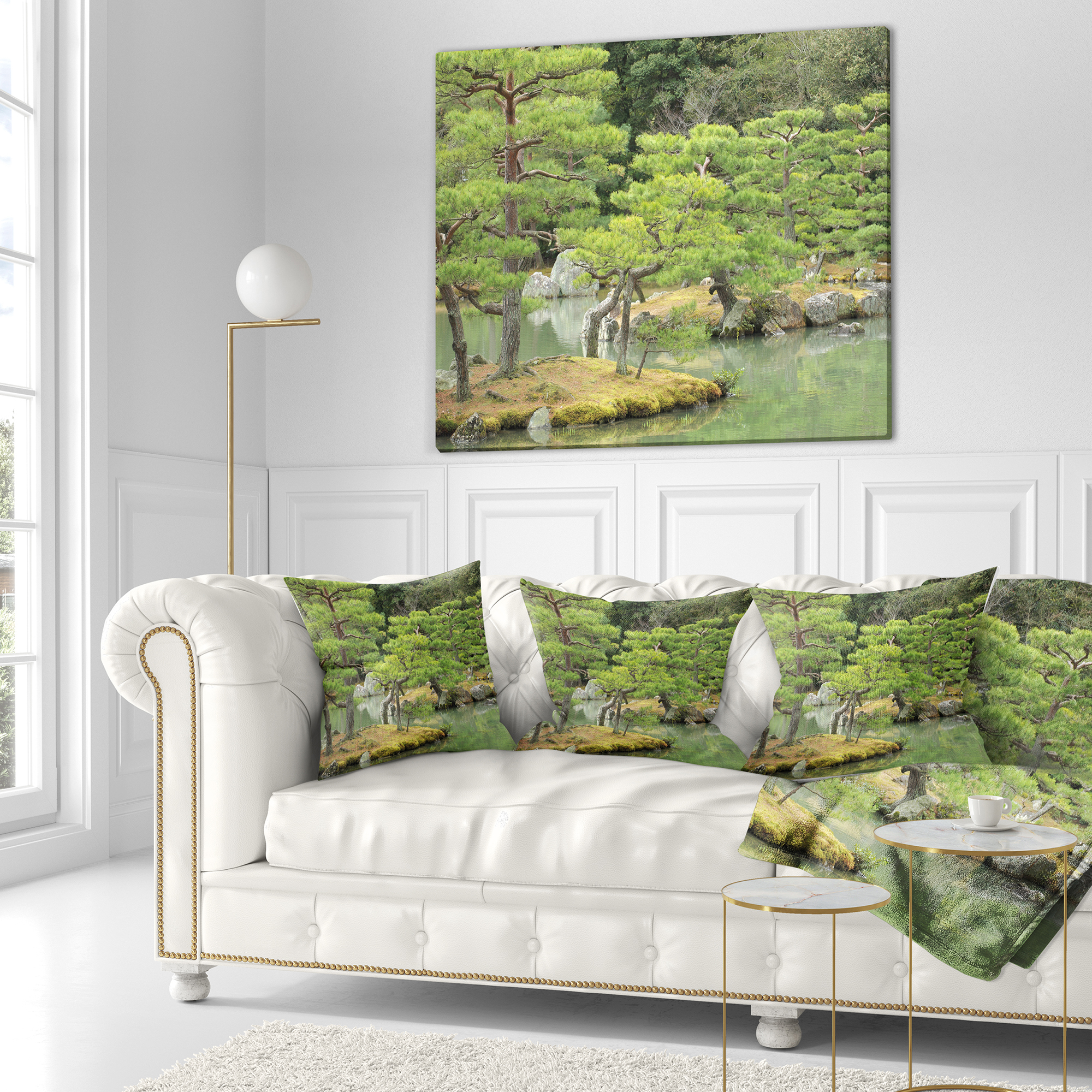 Designart Japanese Garden in Early Autumn - Landscape Photography Throw Pillow - 16x16