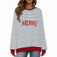 thumbnail image 6 of Maplenight Christmas Sweatshirts for Women Letter Printed Striped Crew Neck Sweatshirt Long Sleeve Regular Fit Casual Pullover Tops, 6 of 7