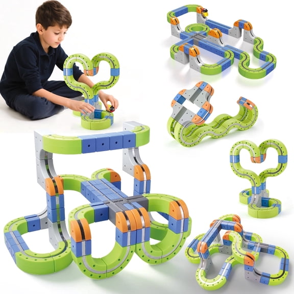 VEAIS Model Train Track Electric Magnetic DIY Racing Track Construction Kit 101 Pieces Ages 3