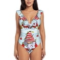 thumbnail image 2 of Yiaed Funny Christmas Gnome Print Women's Ruffled One Piece Swimsuit V Neck Swimwear Slimming Monokini for Woman-Medium, 2 of 8