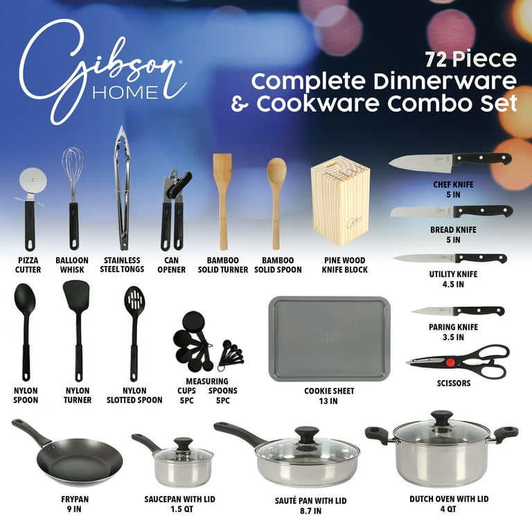 Gibson Home Back to Basics Nonstick Aluminum Cookware Set, 59-Piece, Black