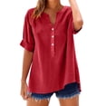thumbnail image 2 of GZWYHT Cotton Gauze Tops For Women，Stand Collar Cowl Neck Tops for Women Medium Sleeve Casual Oversized Tshirts for Women Long Sleeve Shirts for Women Linen Shirts Red 4XL, 2 of 5