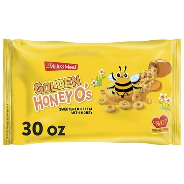 Malt-O-Meal Golden Honey O's OIF8 Breakfast Cereal, Honey Cereal with Corn, Oats and Rice, Large Cereal for Family, 30 OZ Resealable Cereal Bag