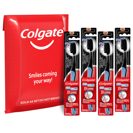 Colgate Slim Soft Charcoal Toothbrush 17x Slimmer Tip Soft Bristles - Pack of