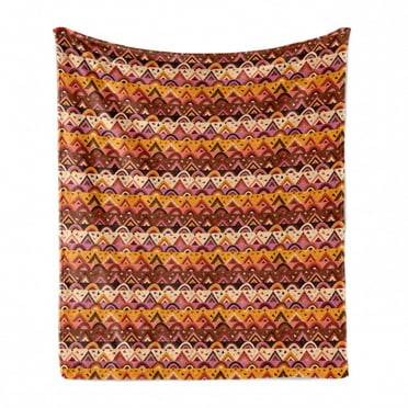 Tribal Soft Flannel Fleece Throw Blanket, Mexican Folk Motifs Semicircle and Triangle Aztec Style Inspired Pattern, Cozy Plush for Indoor and Outdoor Use, 50" x 70", Multicolor, by Ambesonne
