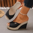 thumbnail image 5 of Samdudou Espadrille Wedges Womens Summer Open Toe Canvas Upper Jute Wrapped Slide Dressy Casual Daily Wear Ladies Outdoor Vacation Beach Shopping Essential Footwear, 5 of 9