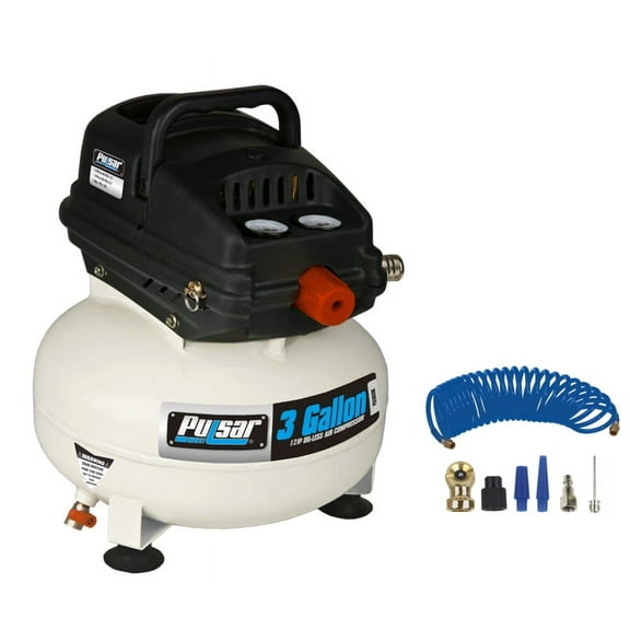 Pulsar 3 Gallon Oil-Free Pancake Air Compressor with Air Hose and Accessory Kit, 6 Piece