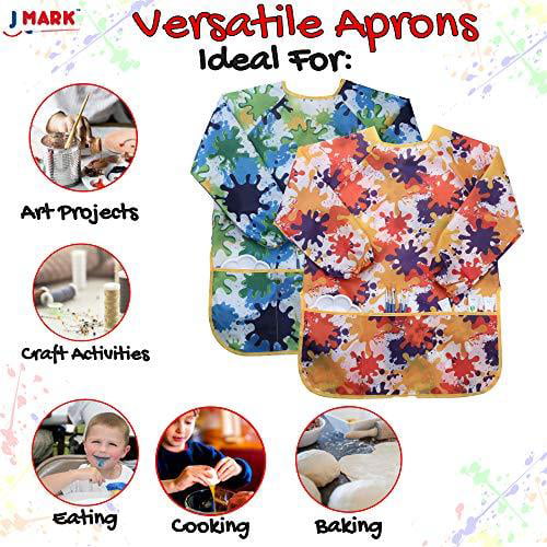 Painting Art Craft Kitchen Multicolor SATINIOR 12 Pieces Art Smock for Kids 3-7 Christmas Coloring Art Aprons DIY Holiday Aprons Kids Paint Smock Waterproof Kids Cooking Aprons Bulk for Classroom 