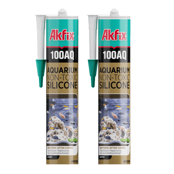 Akfix 100AQ Aquarium Silicone Sealant, Waterproof, Fish Safe, Clear, 10.1 fl oz, 2 Pack
