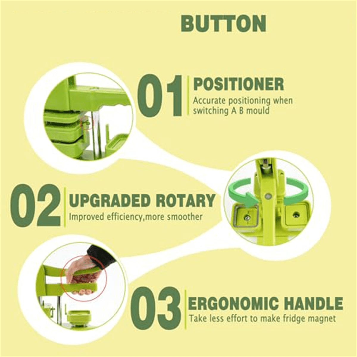 50x50mm Square Refrigerator Badges Compress Machine Rotating Manual Making Fridge Magnet Badges Pin for Home Office,1 x Machine 1 x Square Mold