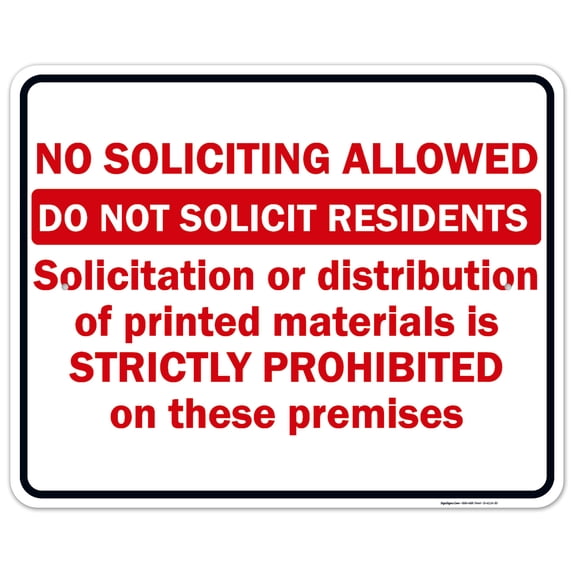 No Soliciting Allowed Sign, 24x30 Aluminum