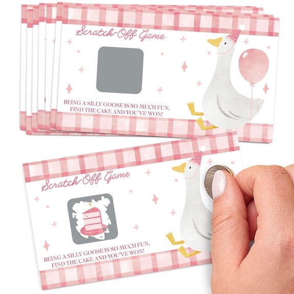 Big Dot of Happiness One Silly Goose Pink Party Game Scratch Off Cards, Girl 1st Birthday Party, Fun Activity Game for Kids & Adults - 22 Count