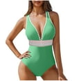 thumbnail image 3 of Aboser Women's Push Up One Piece Swimsuit Deep V Neck Backless Bathing Suit Adjustable Crisscross Color Block Swimsuits Slimming High Cut Beachwear, 3 of 6