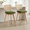 thumbnail image 1 of Zesthouse 26.2" Swivel Counter Height Bar Stools Set of 2, Upholstered Velvet Counter Stools with Rattan Back, Mid Century Barstools with Solid Wood Frame for Kitchen Island, Green, 1 of 15