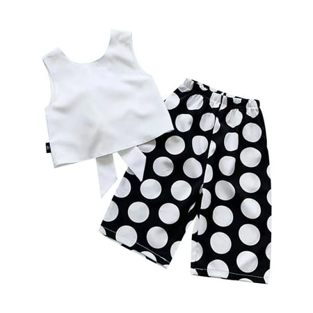

Fashion Casual Kids Clothes Set Kids Toddler Baby Girls Summer Sleeveless Solid Vest Polka Dot Pants Set Clothes