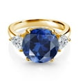 thumbnail image 2 of Gem Stone King 18K Yellow Gold Plated Silver Blue Simulated Sapphire and Lab Grown Diamond Engagement Ring for Women | 6.74 Cttw | Round 12MM | Gemstone September Birthstone | Size 5, 2 of 3