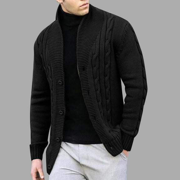 TFEOQRY Men's Cardigan Sweater Coat Long Sleeve Oversize Stand Collar Casual Solid Color Knit Shirt Black