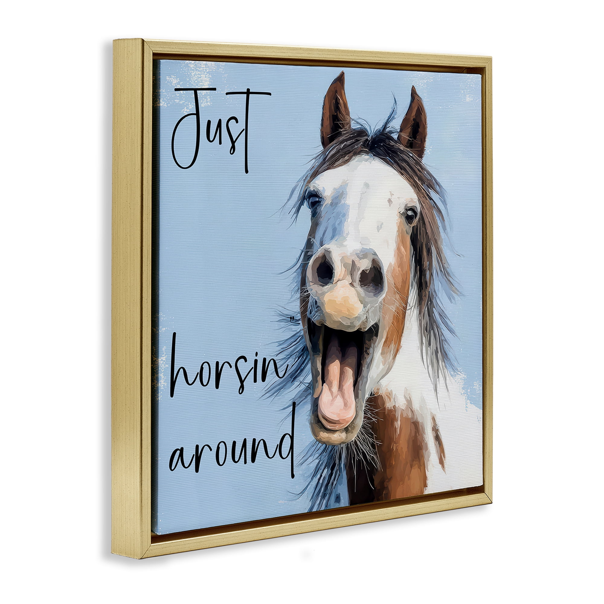 Stupell Industries Just Horsin' Around Gold Framed Floater Canvas Wall Art, design by Kim Curinga