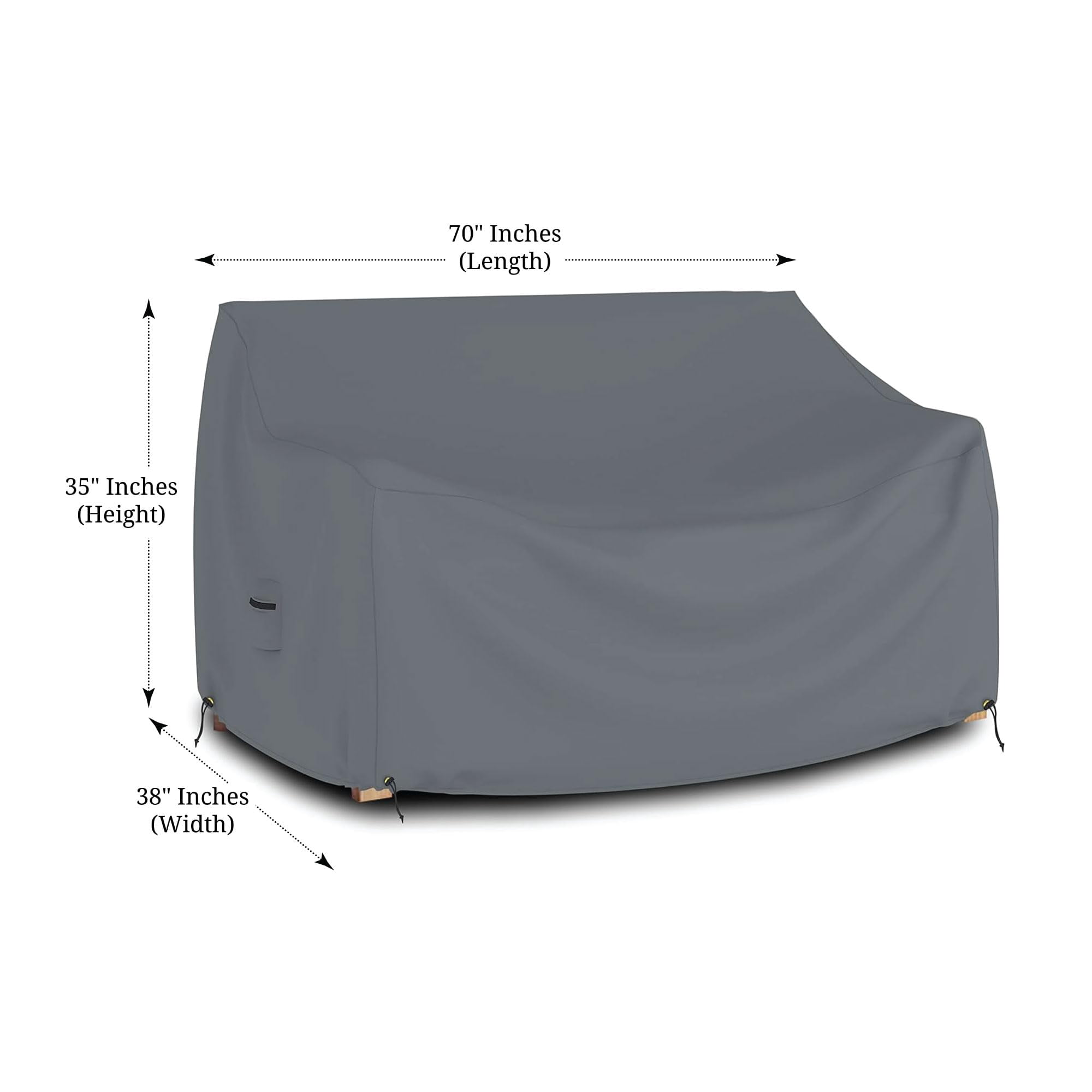 COVERS&ALL Outdoor Loveseat Sofa Cover, 12 Oz Waterproof UV & Weather Resistant Patio Furniture Bench Cover Outdoor Use with Air Vent & Drawstrings (70"W x 35"H x 38"D x 15"FH, Grey)