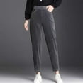 thumbnail image 2 of Work Pants Women Elastic Waist Corduroy With Velvet Winter Solid Color Casual Trousers Trendy Dressy Grey M, 2 of 6