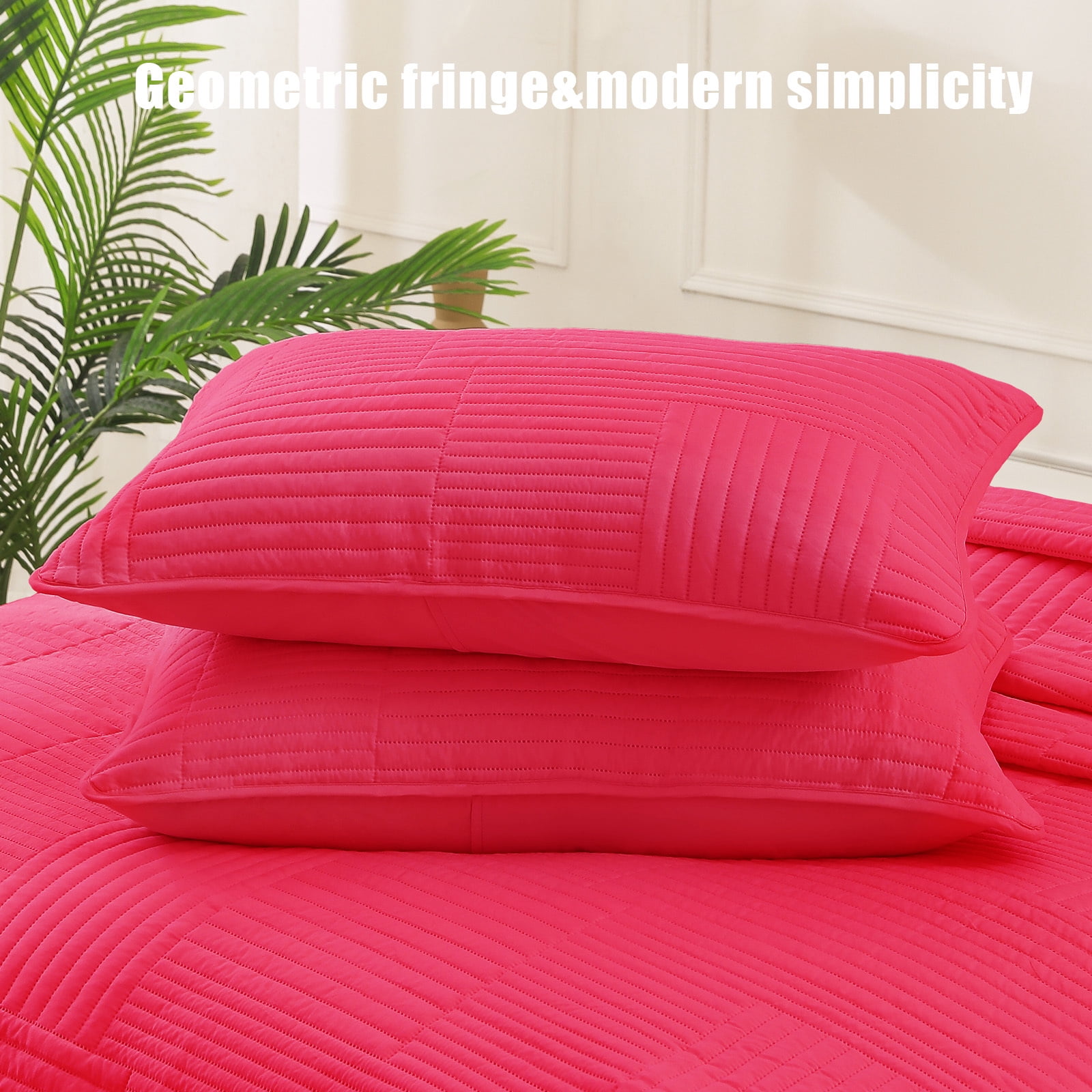 Whale Flotilla Twin Quilt Set, Soft and Lightweight Bedspreads Coverlet with Striped Pattern, Reversible Bedding Sets with Pillow Shams, 68x88 Inches, Hot Pink