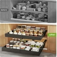 thumbnail image 6 of 2 Pack Pull Out Cabinet Organizers 21"Deep With Raising Pad for Framed Cabinets,Expandable Slide Out Drawers Upgrade 3 Slide Rails,Roll Out Shelves Adhesive,Adjustable Width 15.2"-26.3" Black, 6 of 7