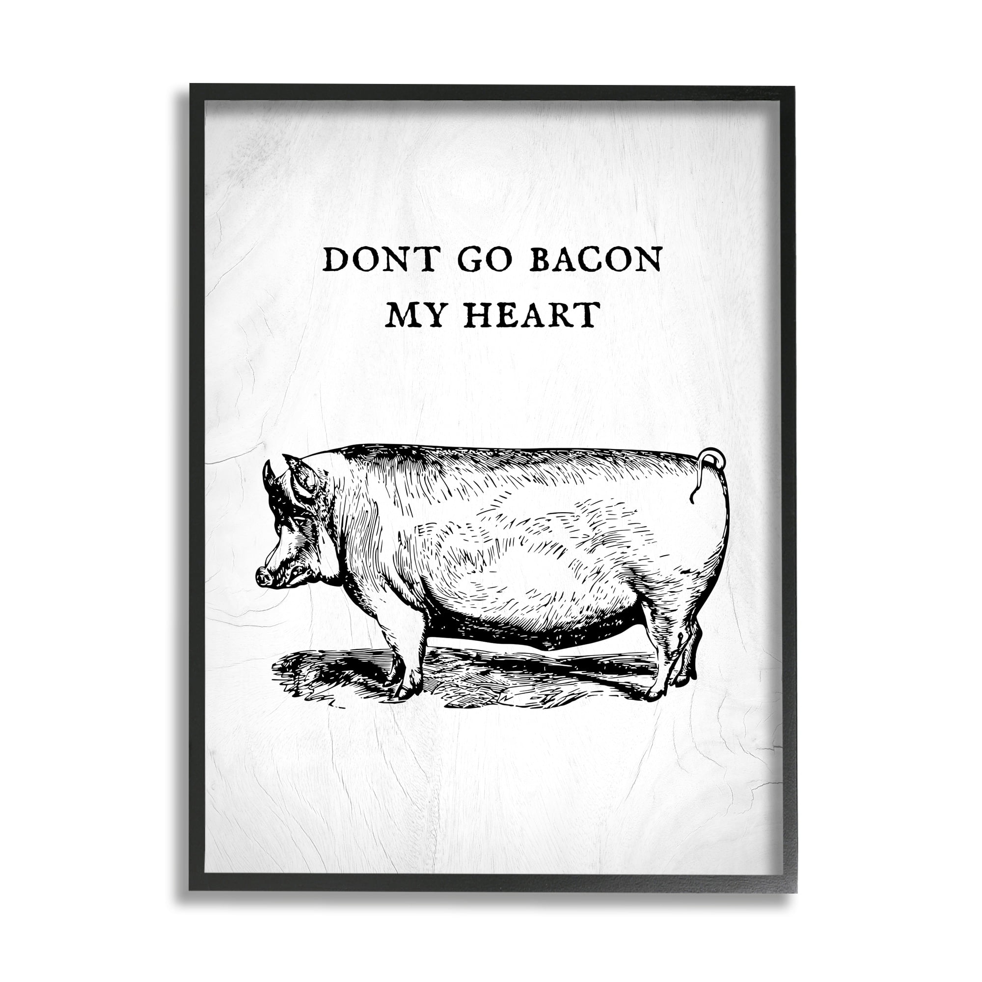 Stupell Industries Don't Go Bacon My Heart Funny Pig Phrase Graphic Art Black Framed Art Print Wall Art, 11x14, by Daphne Polselli