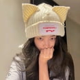 thumbnail image 2 of Loverboy-gorro de lana con capucha para mujer, gorro de punto con orejas de gato, doble capa, cálido, Hip-hop, personalidad, frío, 2022, 2 of 4