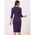 thumbnail image 4 of DARING DIVA Elegant Boat Neck 3/4 Sleeves Midi Split Sheath Dress XS Purple, 4 of 6