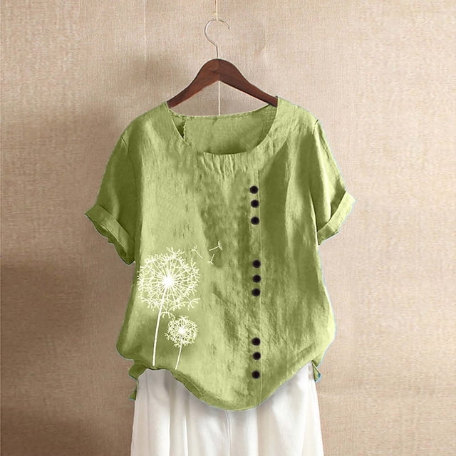 T-Shirt Blouse Décontracté pour Femmes à Imprimé, Manches Courtes, Col Rond, Grande Taille