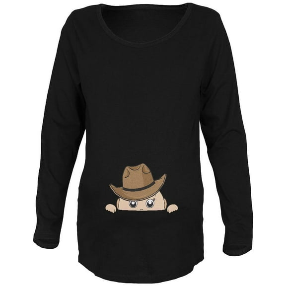 Peeking Baby Cowboy Black Maternity Soft Long Sleeve T-Shirt