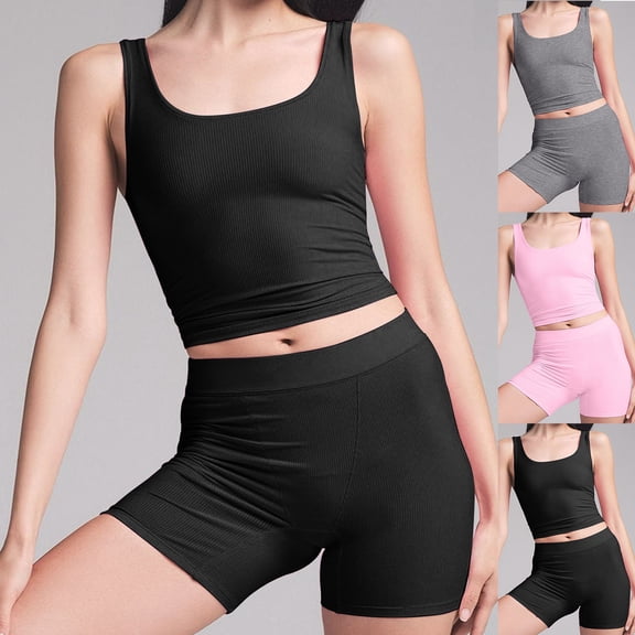 Naittoop Workout Outfits for Women 2 Piece Sexy Seamless Sports Bra Ribbed Tank Crop Tops with High Waist Leggings Exercise Set