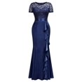 thumbnail image 5 of Blue Sequin Lace Ruffle Mermaid Evening Maxi Dress For Formal Occasions, 5 of 27