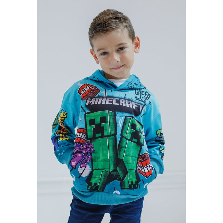 Minecraft Creeper Zombie Steve Big Boys Fleece Pullover Hoodie for