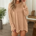 thumbnail image 2 of Telankuip Long Sleeve Loose Fit Casual Waffle T-Shirts for Women Oversized Soft Comfortable Solid Color Tees Crewneck Fall Pullover Tops 2025 Fashion Street Style Outfits Khaki XXL, 2 of 5