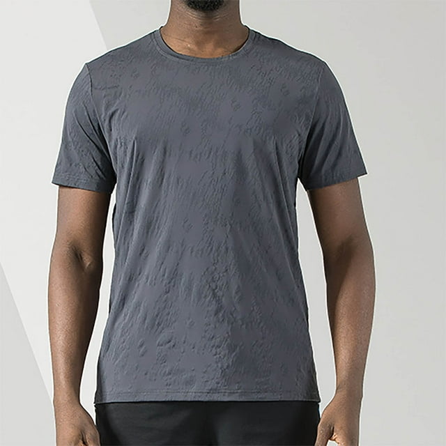 Camisa Elvqul de Hombre Gris Oscuro sin Estampado Casual Manga Corta Gym Cuello Redondo