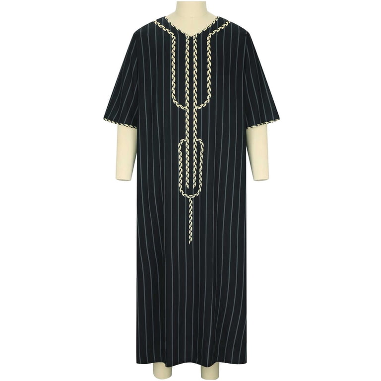 lcziwo Men's Muslim Kaftan Thobe Short Sleeves Linen Robe Arabic Prayer Eid Clothes V Neck Long Night Gown Shirt Loungewear, Women's, Size: 2XL, Brown