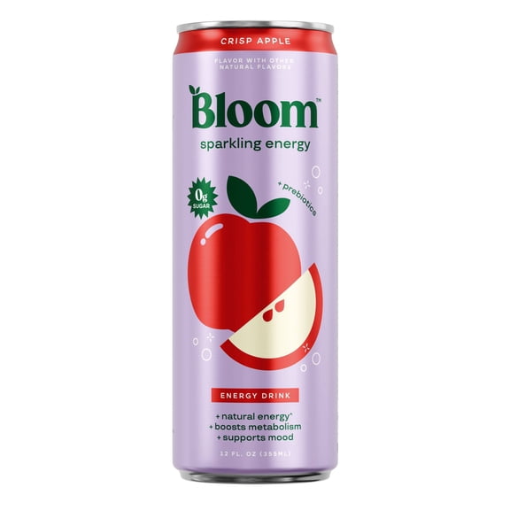 Bloom Nutrition Sparkling Energy Drink, Crisp Apple, 12 fl oz Single Can