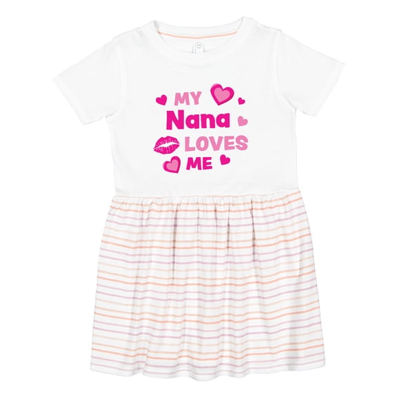 Inktastic Valentine's Day My Nana Loves Me Hearts and Lips Girls Toddler Dress