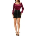 thumbnail image 2 of INSPIRE CHIC Women's Velvet Square Neck Long Sleeve Blouses M Burgundy, 2 of 6