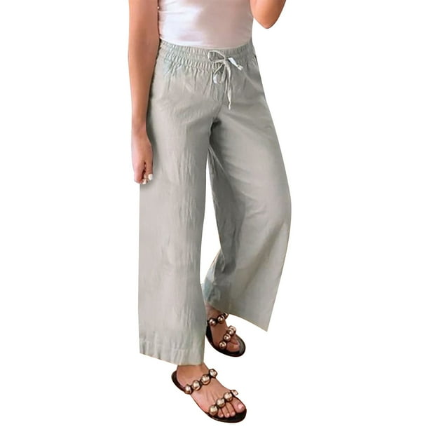 Beach Pants Petite Womens's Linen Wide Leg Palazzo Pants Paperbag Flowy