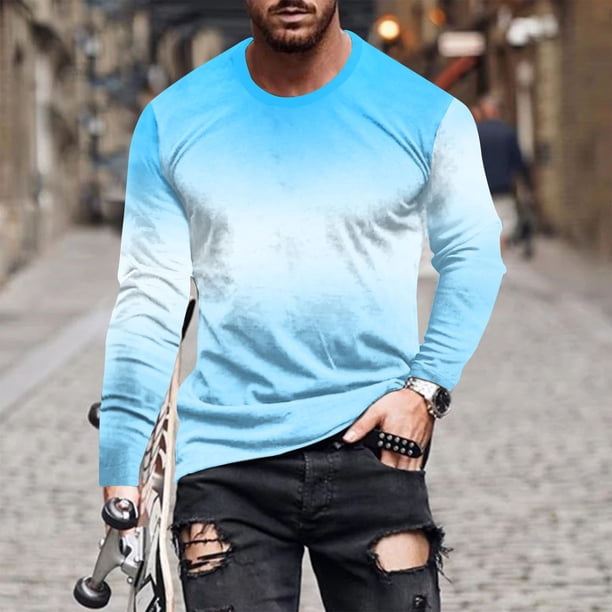 Blusas y camisas de manga larga con cuello redondo para hombre, blusas casuales de cuello redondo y manga larga, camisetas estampadas, blusas para hombre