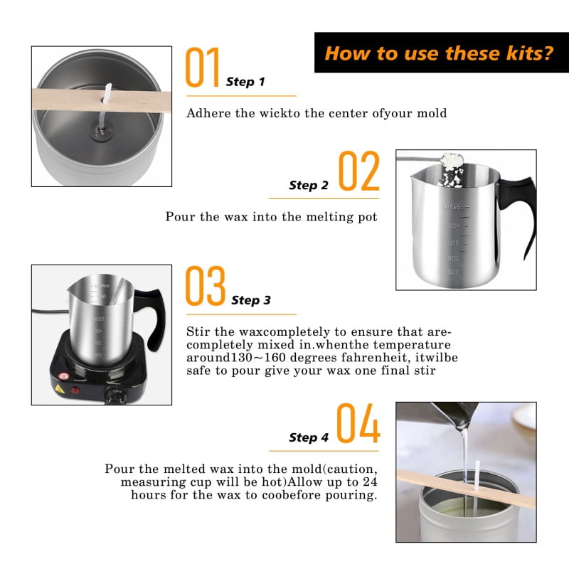 Soya Wax Candle Making Kit, Soya Candles, Arts And Crafts Kit For, Includes 2 Lbs Soya Wax, 50 Wicks, Heater, Thermometer, Stainless Steel Melting Pot