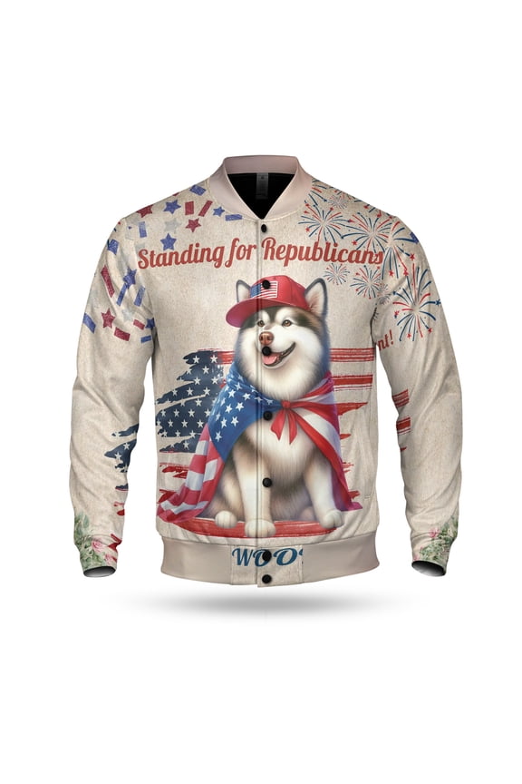 Republican Alaskan Malamute Making Woof Count Election 2024 All Over Print 3D Baseball Jacket Alaska Mal Dog Lovers Gifts Bomber Jacket Softball - 01002