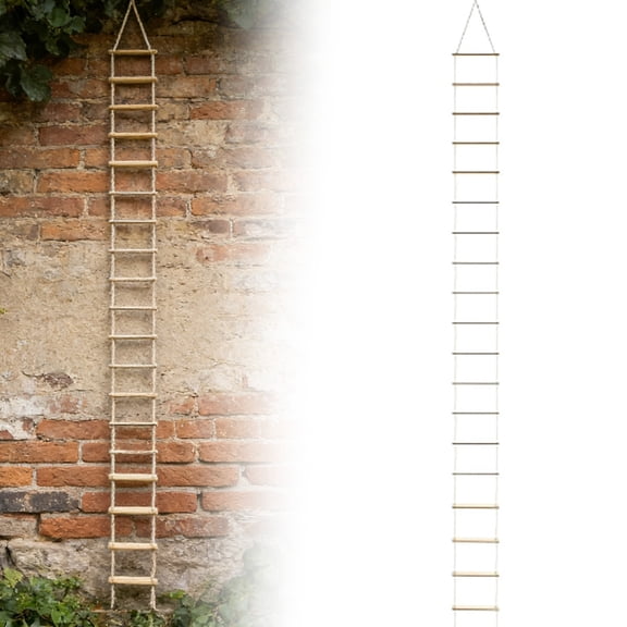 Wooden Rope Ladder Hanging Ornament for Farmhouse Boho Home Garden Decor in Beige